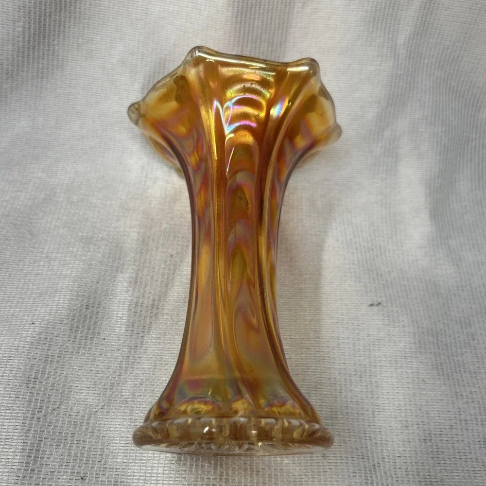 Thin Rib & Drape Marigold  Imperial Carnival Glass  Mini Vase